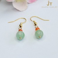 Pendientes de piedra natural de cobre chapado en oro Pendientes de gota de jade verde de piedra preciosa Pendientes de piedra de Aventurina de joyería