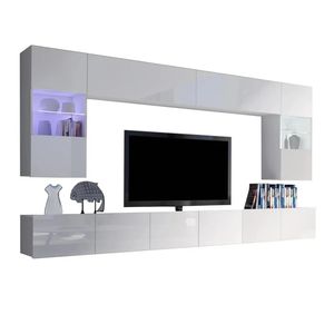 <span class=keywords><strong>DECOHOME</strong></span> Mueble de Salón y Dormitorio Extensible de Seis Piezas con Panel de Madera Moderno, Mueble de TV Blanco de Pared con Acabado Brillante - Product Image 1