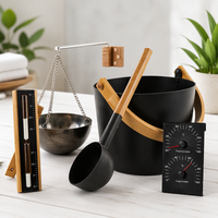 Mangkuk Aromaterapi Sauna Aluminium, Termometer & Hygrometer, Timer Jam Pasir, Ember dan Sendok