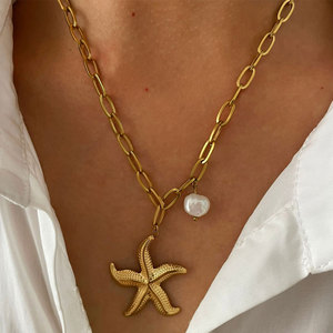 Colliers pendentifs mode hawaïenne d'été en acier inoxydable 316L, bijoux plaqués or PVD 14k 18k, collier étoile de mer pour femme - Product Image 1