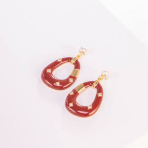Pendientes de Aro con Flores Rojas, Estilo Vintage Francés, Color Negro, Chapados en Oro sobre Plata, de Lujo, para Mujer - Product Image 5