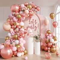 Kit d'arche de guirlande de ballons noir et or rose, ballons en latex à confettis métalliques, pour décoration de toile de fond pour anniversaire, mariage, fête prénuptiale