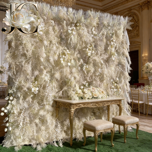 Mur <span class=keywords><strong>de</strong></span> fleurs artificielles 5D réalistes en soie et plumes, rouleau mural 8*8, roses blanches suspendues pour la remise des diplômes, la fête des mères, Noël - Product Image 1