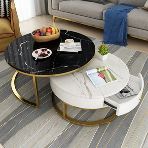 Simplicité nordique marbre Table basse ronde combinaison salon lumière luxe or fer avec tiroir canapé armoire - Product Image 3