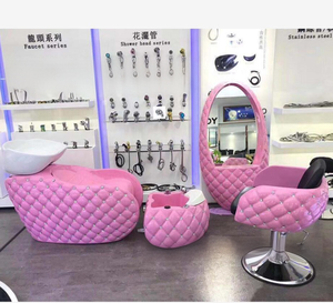 Ensemble de salon de coiffure : Lit de lavage à strass, fauteuil de barbier et poste de coiffage avec miroir — Idéal pour salons de beauté, coiffure et barbiers - Product Image 1