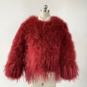 2024 Fashion Custom Design Lady Party Jacket New Trendy Turkey Ostrich Feather Coat For Women