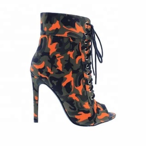 Botines de tacón alto para mujer, talla grande 43, camuflaje, punta abierta, tacón fino, con cordones delanteros, zapatos de vestir con bolsos - Product Image 2