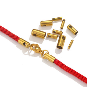 Cord End Cap Loop | 18K PVD Gold Plated <b>Leather</b> Cord Crimp Barrel Connector DIY <b>Bracelet</b> Necklace Jewelry Making - Product Image 5