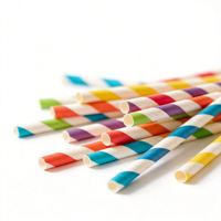Pailles en papier biodégradables rayées bleues jetables pour thé aux perles, jus et fournitures de fête
