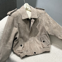 Blouson aviateur oversize en peau de mouton pour femme, avec poches à rabat, ourlet côtelé, en cuir véritable, coupe courte, pour l'automne