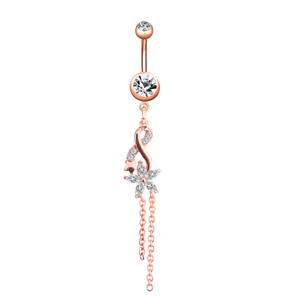 Haute qualité en acier inoxydable Double chaîne fleur ventre anneau <span class=keywords><strong>Sexy</strong></span> femmes nombril <span class=keywords><strong>Piercing</strong></span> griffe réglage Zircon mariage fiançailles - Product Image 4