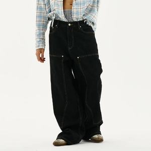 Jean en denim brut 100 % coton, coupe décontractée taille mi-haute, double épaisseur aux genoux, denim selvedge de haute qualité, jambe droite, pour homme, vente en gros - Product Image 4