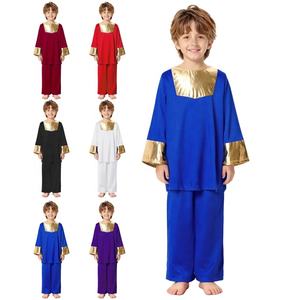 Traje de Danza de Alabanza para Niños de 6 a 16 Años, Túnica Metálica con Pantalones Anchos de Satén, Danza Litúrgica, Danza Lírica, Actuación de Coro - Product Image 1