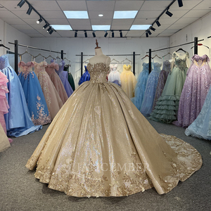 Pour Jancember 6850 Bling chérie doré paillettes robe de bal Quinceanera robe perles Appliques cristal pour 15 filles pour - Product Image 2