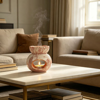 Brûleur à huile en céramique émaillée marbrée, diffuseur d'huiles essentielles à design ajouré pour bougie chauffe-plat, chauffe-cire aromatique, parfum d'ambiance pour la maison et la chambre