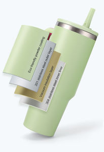 Gobelet isotherme personnalisé avec logo, 40 oz, en acier inoxydable, avec paille rabattable, poignée et isolation sous vide - Product Image 2