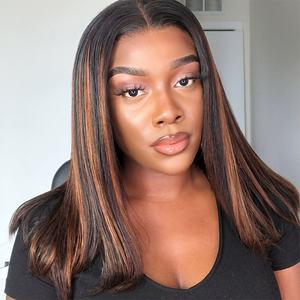 شعر مستعار بوب قصير مستقيم بألوان بارزة 1B / 30 لون باونا 13x4 دانتيل أمامي شعر مستعار بوب - Product Image 1