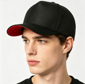 Casquette de baseball en cuir PU noir avec dessous de visière rouge, visière incurvée réglable, 6 panneaux, unisexe, vierge et unie - Product Image 2