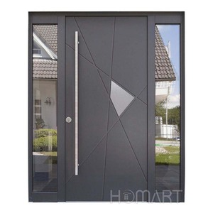 <span class=keywords><strong>Puerta</strong></span> de Entrada Moderna Minimalista de Aluminio con Paneles Laterales de Vidrio y Manija con Bloques de Color para Uso Residencial - Product Image 4