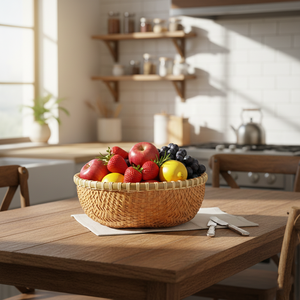 Cesta redonda de bambú hecha a mano con bordes curvos - Bambú de primera calidad con acabado pulido - Product Image 1