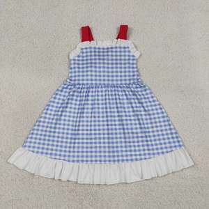 Vestido Azul a Cuadros para Niñas con Espalda Descubierta y Volantes, Ropa al por Mayor para Niños Pequeños, Ropa de Moda Nueva de Fábrica para Niños - Product Image 2