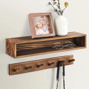 Solid Wood <b>Wall</b> Mounted Double Layer Coat Rack With Shelf For Entryway Bedroom <b>Storage</b> Durable Wooden <b>Hanging</b> Rack - Product Image 2