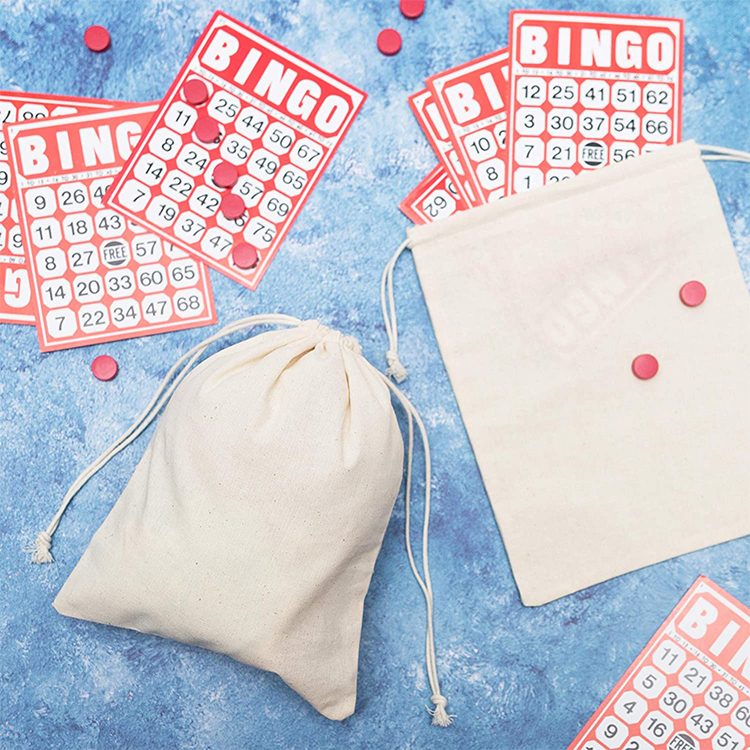 High quality small custom logo organic cotton drawstring cord bag