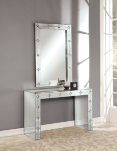 Modern <b>Mirrored</b> & Faux Rhinestone MDF Console <b>Table</b> for Living Room-Eco-Friendly Design - Product Image 3