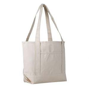 Sac fourre-tout en toile de coton biologique recyclé, réutilisable, écologique, personnalisé avec logo imprimé, taille OEM, uni, vierge - Product Image 1