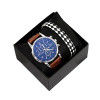 Jam tangan kuarsa bisnis pria, Set hadiah dengan kotak gelang kulit pria diskon grosir