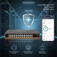 Switch Ethernet Gigabit de 24 Puertos Administrado, PoE, Gestión en la Nube, VLAN, Switch de Red para Aplicaciones de Seguridad Empresarial