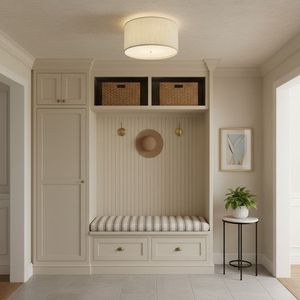 Cbmmart Mudroom su Misura con Ganci a Tutta Lunghezza, <span class=keywords><strong>Panca</strong></span> Imbottita, Cassetti Portascarpe, Elegante Spazio di Archiviazione Superiore con Ferramenta in Ottone - Product Image 4