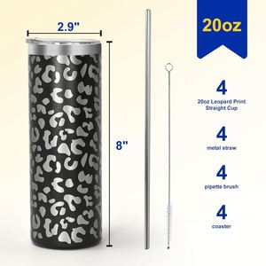 20oz Stainless Steel Insulated Vaccum Straight Skinny Leopard <b>Tumbler</b> <b>with</b> Lid and <b>Straw</b> - Product Image 2
