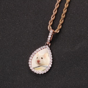 Hiphop đồ trang sức đá ra <span class=keywords><strong>Cubic</strong></span> Zirconia Bộ nhớ huy chương nước Thả vòng cổ ảnh mặt dây chuyền nước giọt khung hình dây chuyền - Product Image 4