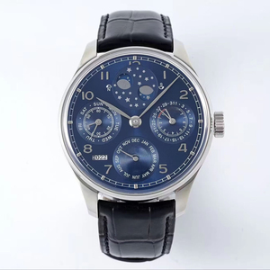 Men's Perpetual Calendar Automatic Mechanical <b>Watch</b>, Blue Dial, Sapphire Crystal, Leather Strap - Product Image 1