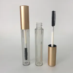 Eco-friendly di plastica trasparente tubo di mascara contenitore con tappo oro coperchio della copertura, 4 ml tubo di mascara con pennello in silicone applicatore