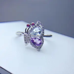 Grosir Lot cincin wanita Aquamarine alami pernikahan CZ ukuran besar dapat disesuaikan batu 925