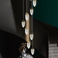 Lustre LED bicolore noir et or, suspension en forme de goutte de cristal de glace pilée, luminaire pour plafond, escalier, hall