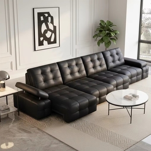 Sofá Cama <span class=keywords><strong>Reclinable</strong></span> Eléctrico de Cuero Negro de Lujo Moderno, con Control Remoto y Reposacabezas Ajustable, Sofá Modular para Sala de Estar - Product Image 1