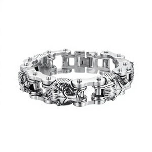 Bracciale da uomo in acciaio inossidabile Resoul Lion Head, anti-ossidazione, a catena da moto, Chaine Moto, Bracciali Aco <span class=keywords><strong>Inox</strong></span> - Product Image 1