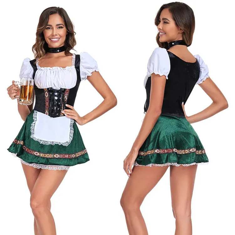 Oktoberfest kostum pakaian pesta Festival wanita pasangan tradisional Jerman pakaian Cosplay bir Jerman karnaval Halloween