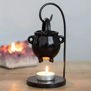 Menggantung Kuali Pagan Pembakar Minyak Penyihir Sihir Dekorasi Rumah Lilin Hitam Hangat Aroma Diffuser Lilin Tealight