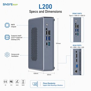 Sharerdp Vendedor Mayorista L200 13.ª Generación 13100F 13400 13700 13900K Potente Mini PC Barebone para Juegos con Puerto Pequeño, Carcasa de Mini PC - Product Image 1