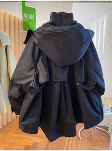 2025 primavera e autunno nuovi cappotti da donna larghi Casual con cappuccio retrò monopetto corti tinta unita - Product Image 6