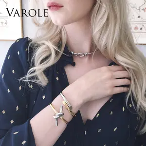 VAROLE Brand New Jewelry Simple Lines Design Bracelet Gold Color Bangle Bracelets For Women Cuff Bracelets Manchette Bangles