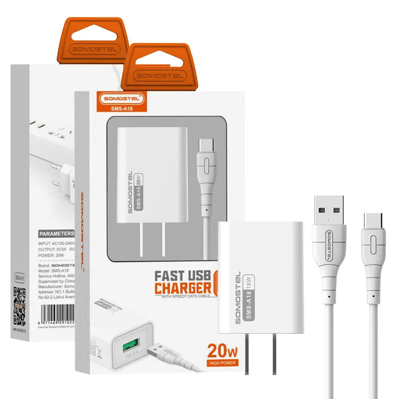 Somostel A18 고속 충전기 QC3.0 20W USB 여행 충전기 카가도레스 파라 celulares 케이블 공장 프로모션 저렴 충전기