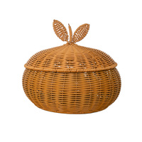 Panier en rotin tissé à la main, durable, rond, en plastique, pour le stockage des aliments, panier cadeau avec couvercle pour fruits et légumes