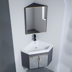 Moderno Gabinete de Baño Rectangular de Esquina para Apartamento <span class=keywords><strong>Pequeño</strong></span>, con Espejo, de MDF, Montado en la Pared, con <span class=keywords><strong>Lavabo</strong></span> <span class=keywords><strong>y</strong></span> Fregadero - Product Image 1