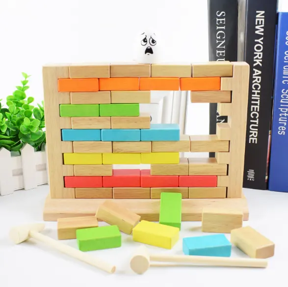 नई दिलचस्प रंगीन stacking ब्लॉक लकड़ी के खिलौने खेल बच्चों के लिए