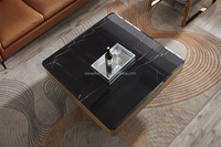 Table basse carrée de style moderne, plateau en marbre de luxe, bordure en métal doré, table basse pour villa, salon, hall d'accueil